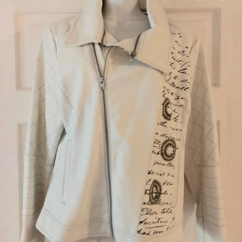 Desigual White Lapel Faux Leather Jacker - Biker